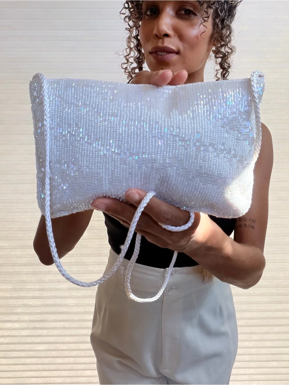 Carla Marchi Hand-Beaded White Evening Bag